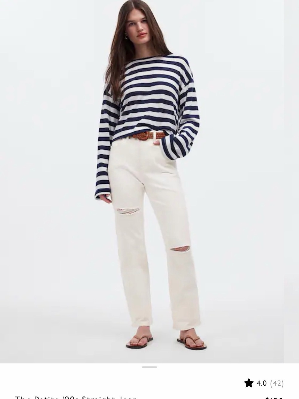 Madewell Cream Straight-Leg Jeans with Knee Rips - NEVER BEEN WORN